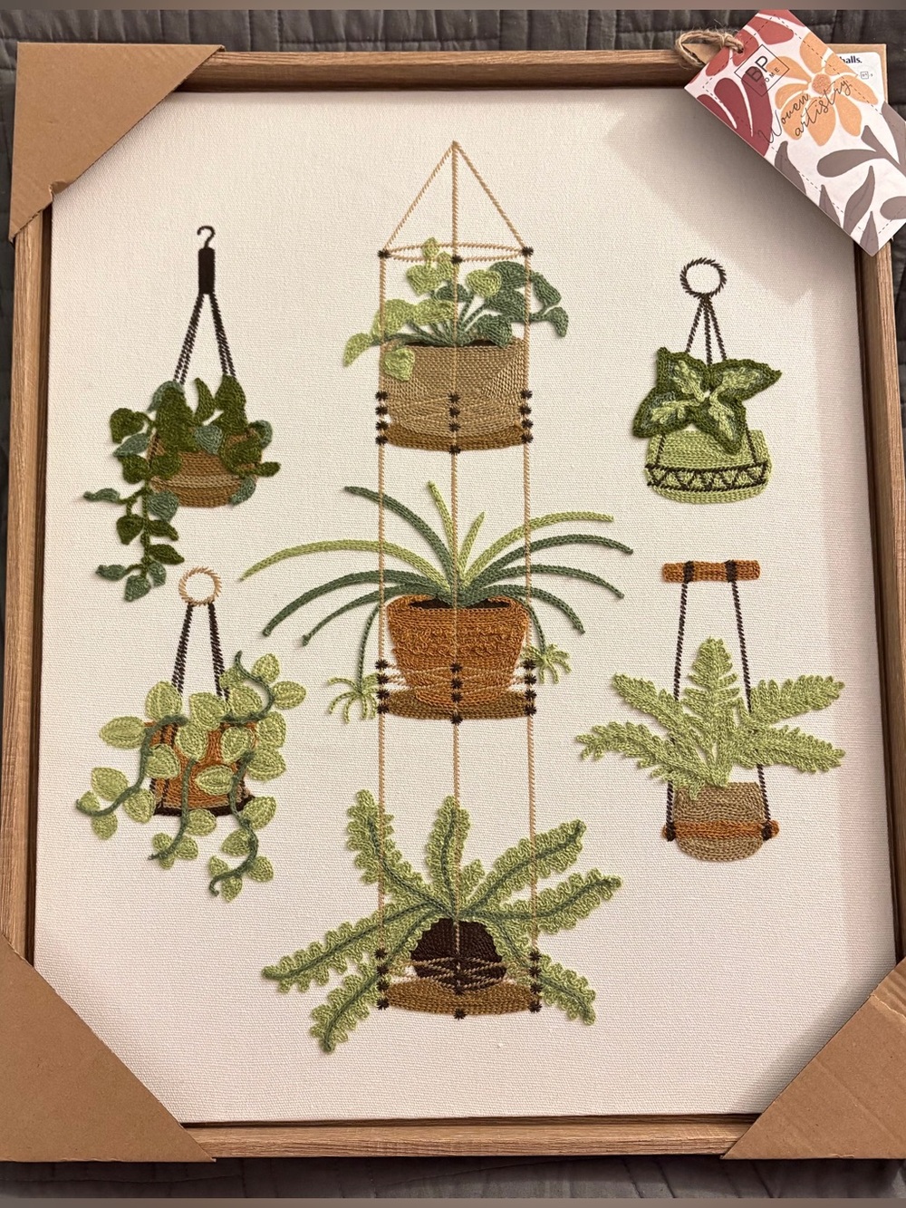 New BP Home Textile Embroidered Woven Wall Art Hanging House Plants 17” X 21”
